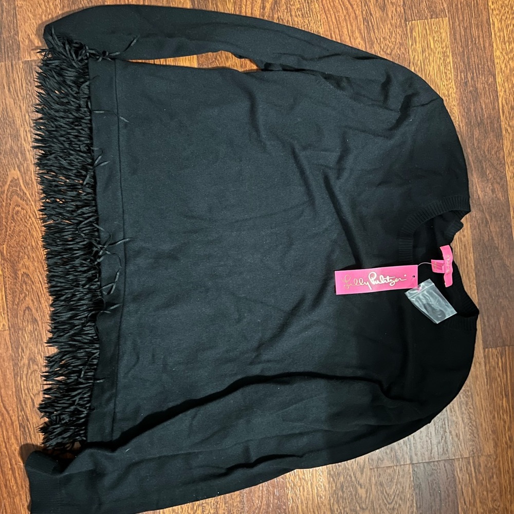 Lily Pulitzer black sweater with tassels brand-new size extra large